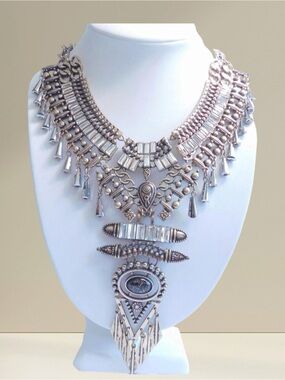🌼VTG 1980’s AVON MARK “THOUGHT IT OUT” CRYSTAL BAGUETTE STATEMENT NECKLACE